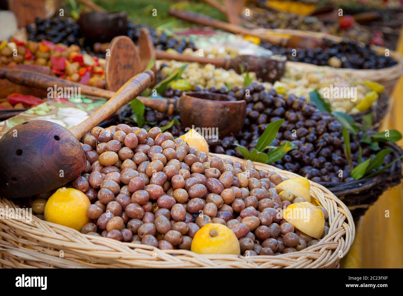 Fresh olives for sale at the local market, Saint Remy de-Provence, France Stock Photo