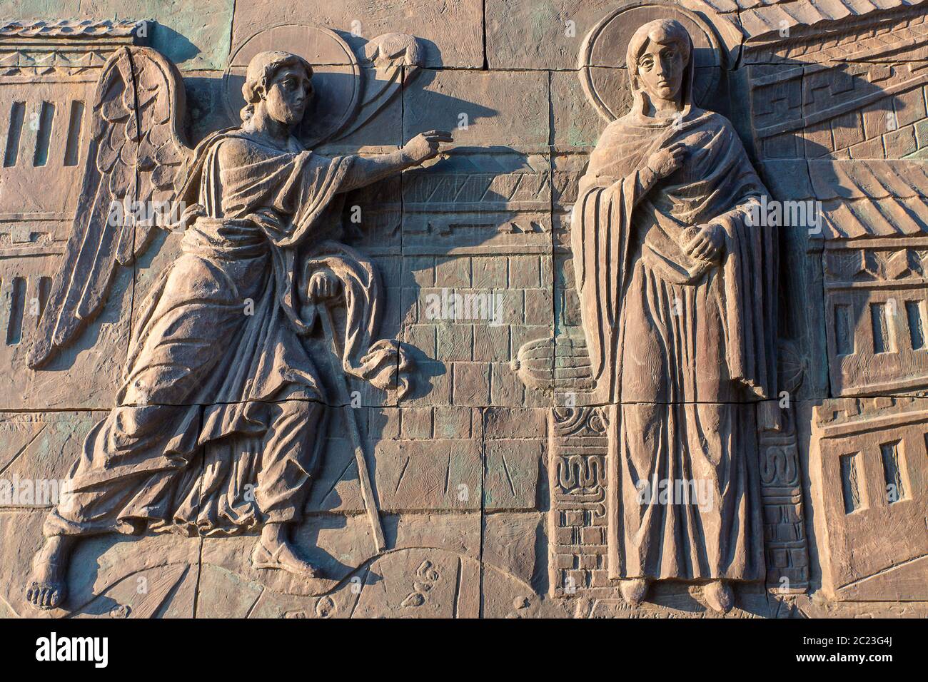 Reliefs on the monument known as Chronicle of Georgia or Stonehenge of Georgia, in Tbilisi, Georgia Stock Photo
