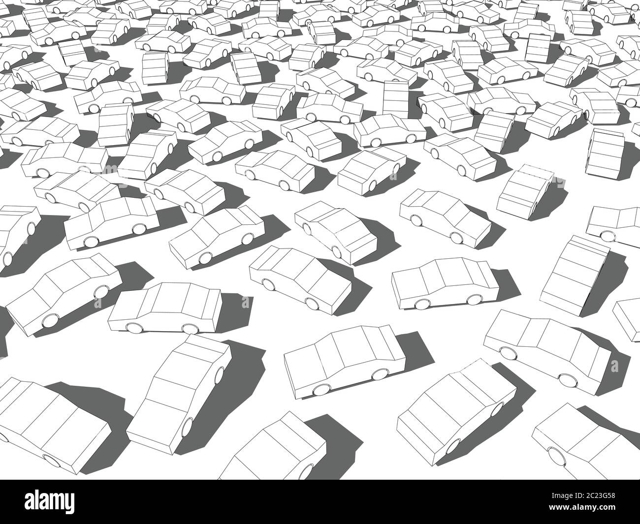 many white geometric cars in giant traffic jam Stock Vector