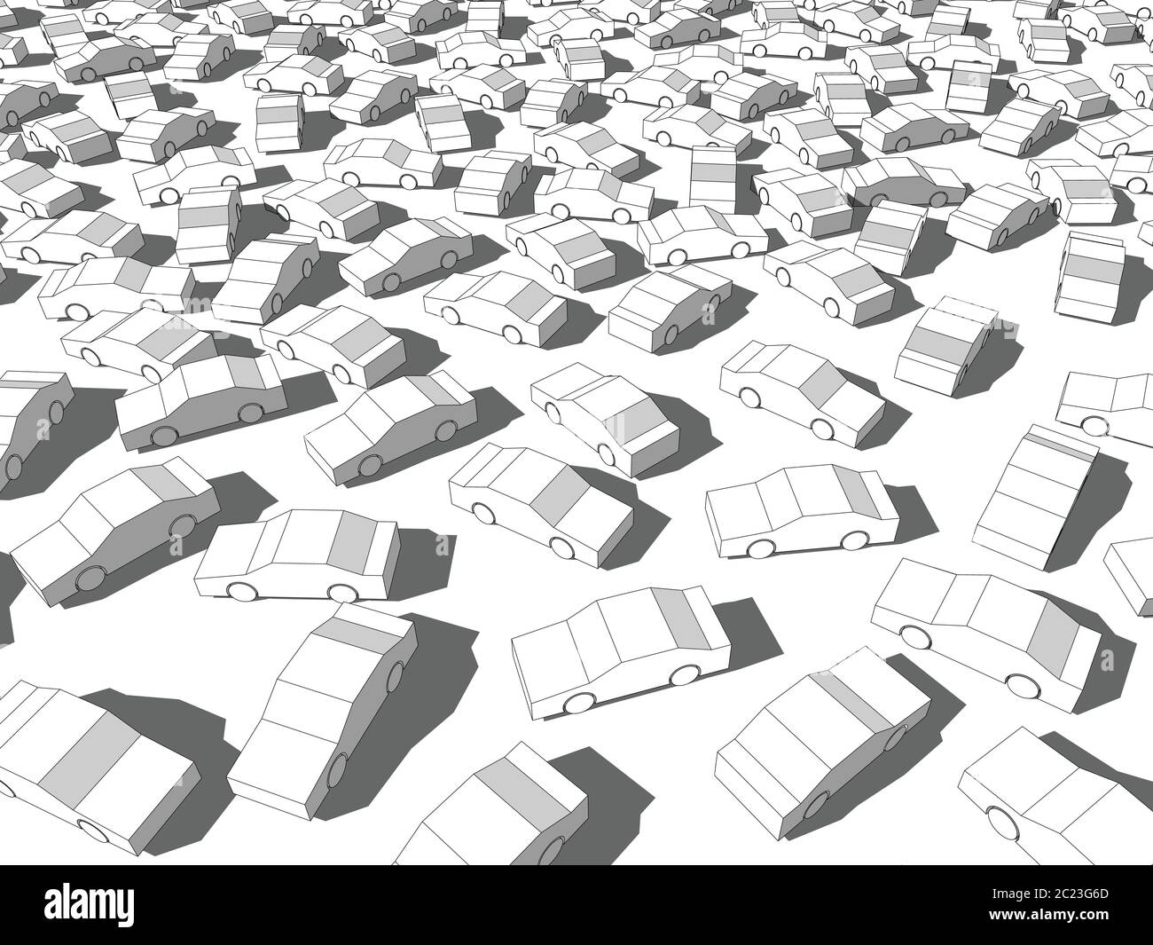 many white geometric cars in giant traffic jam Stock Vector