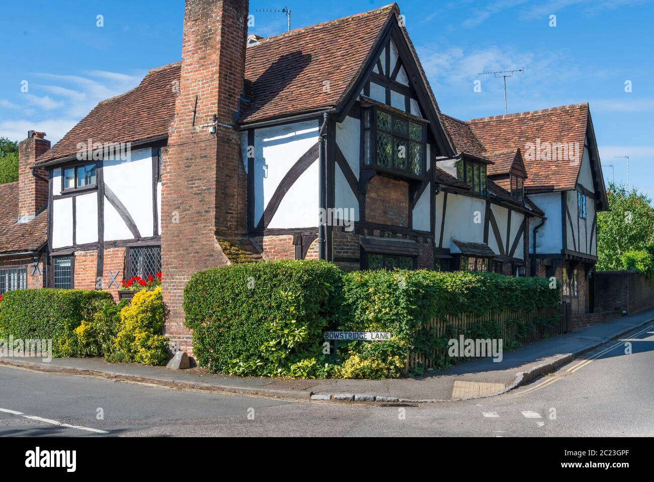 Attractive old timber framed Tudor style house on the corner of