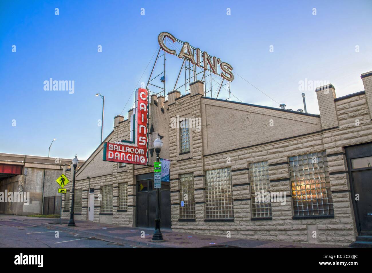 06-14-2020 Tulsa USA - Cains Ballroom - famous Honky-Tonk with spring loaded dance floor - deserted in early morning with light in one window Stock Photo