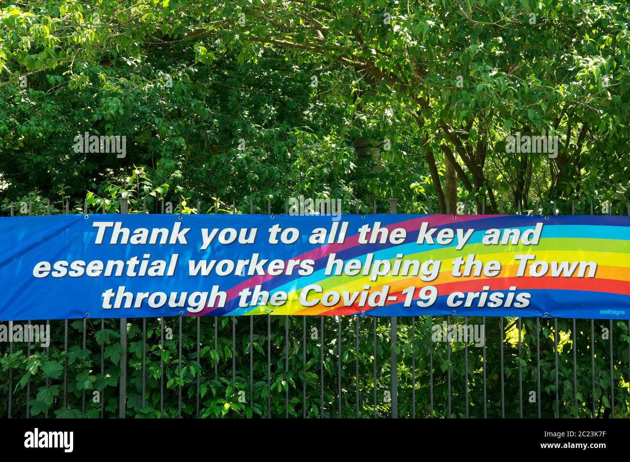 Banner expressing gratitude to all key and essential workers serving