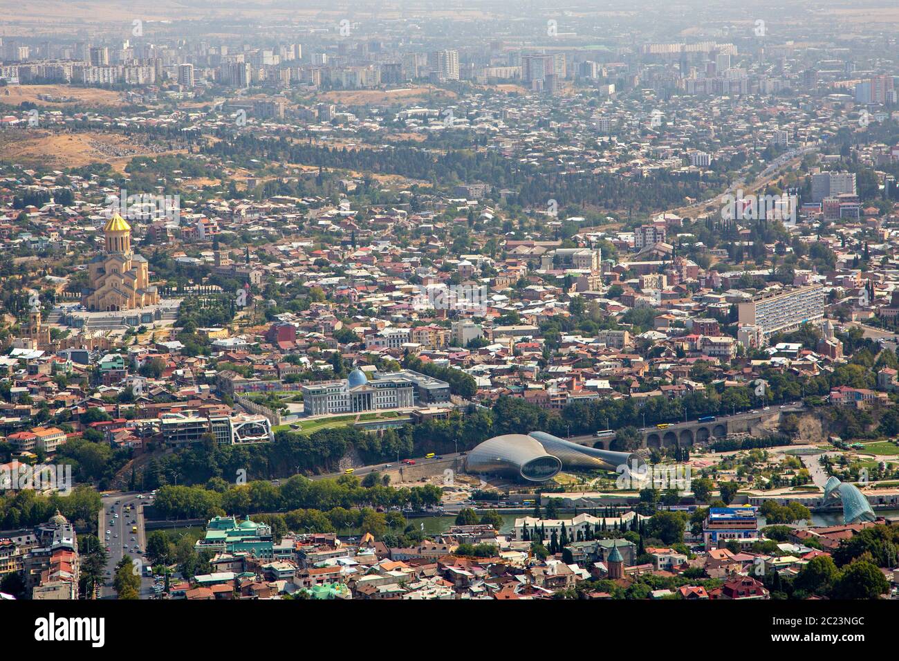 Aerial view over Tbilisi, capital of Georgia. Stock Photo
