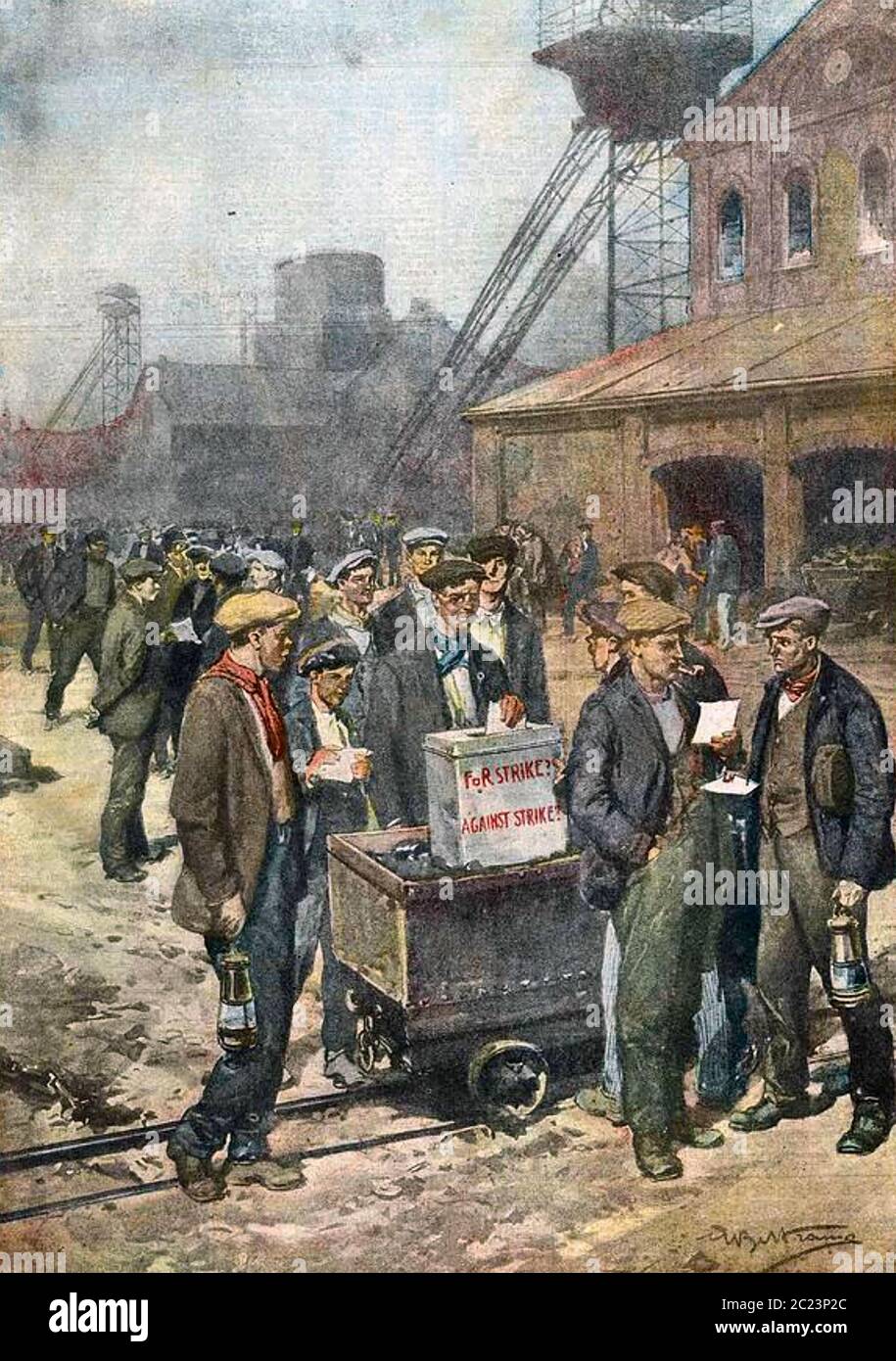 1920 BRITISH MINERS STRIKE. An Italian illustration showing a group of miners casting their vote in August 1920 Stock Photo