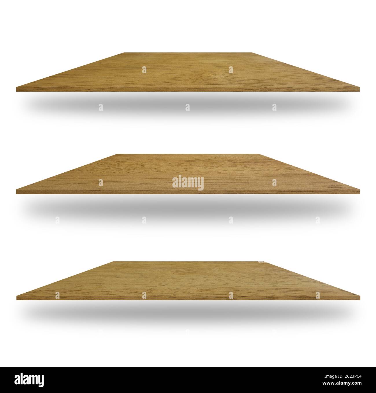 set of empty wooden shelves isolated on white background Stock Photo ...