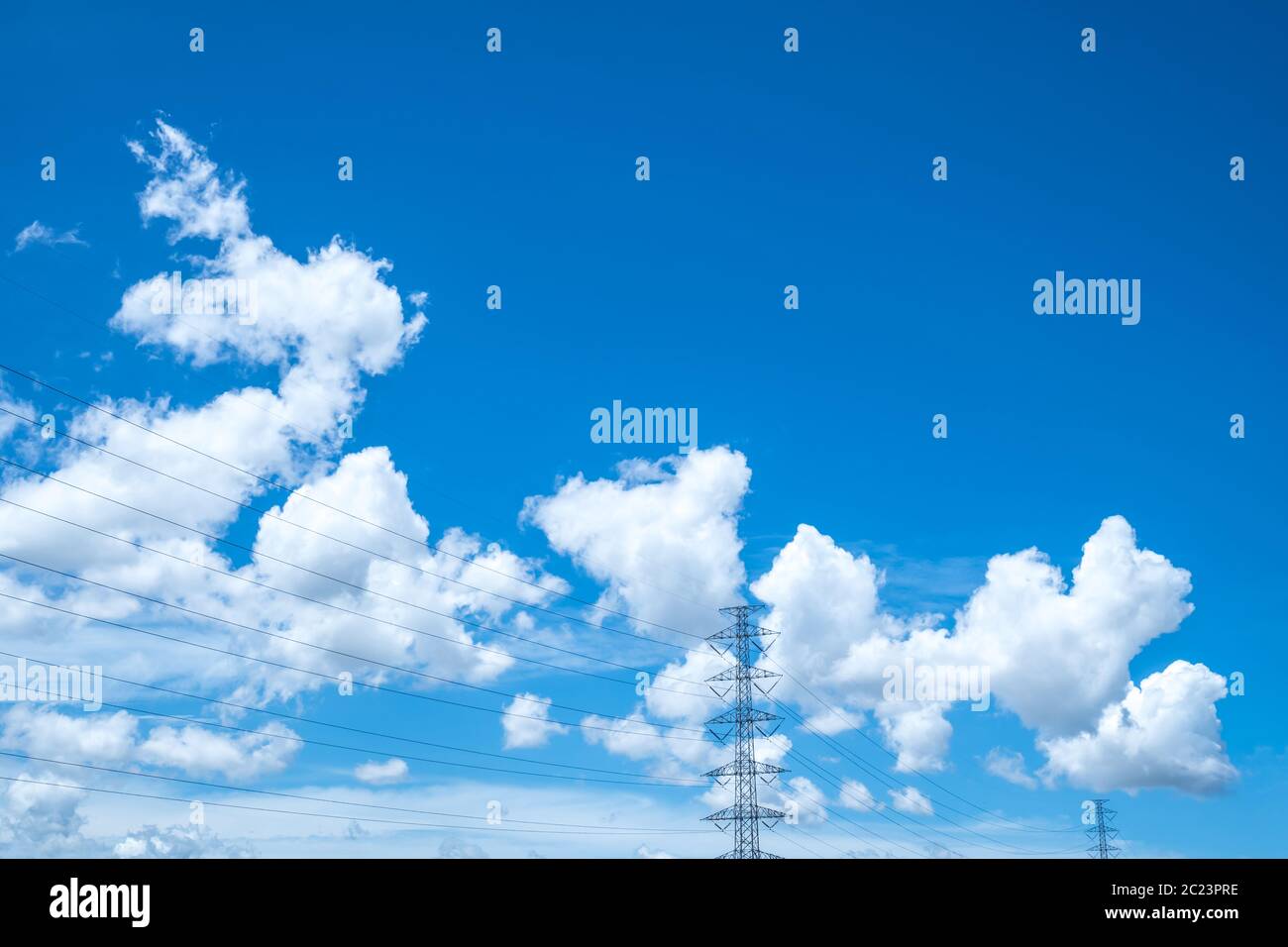 Beautiful blue sky and clouds with high voltage towers Stock Photo - Alamy