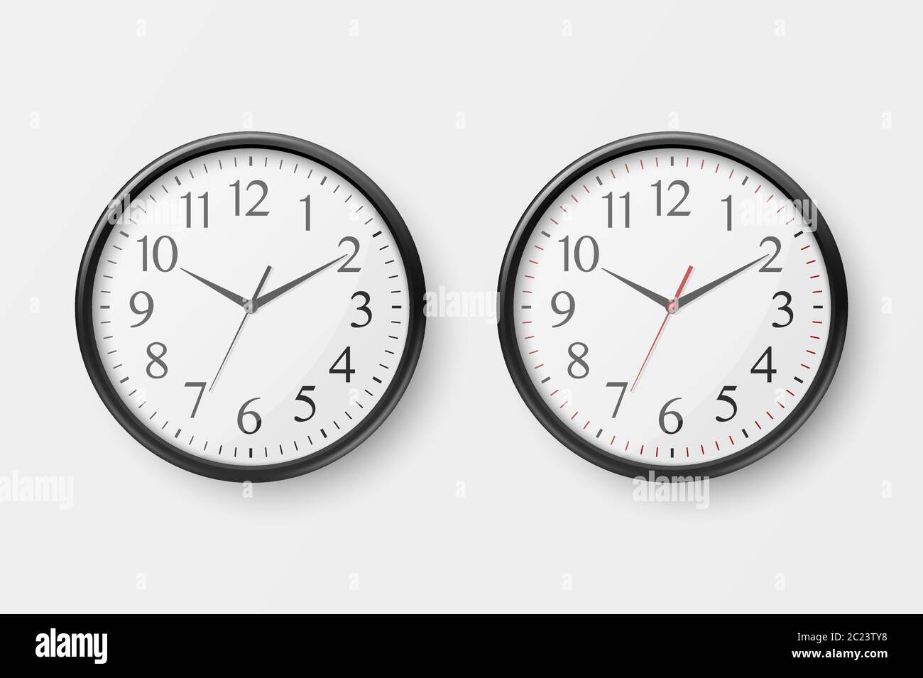 Vector 3d Realistic Simple Round Black Wall Office Clock with White ...