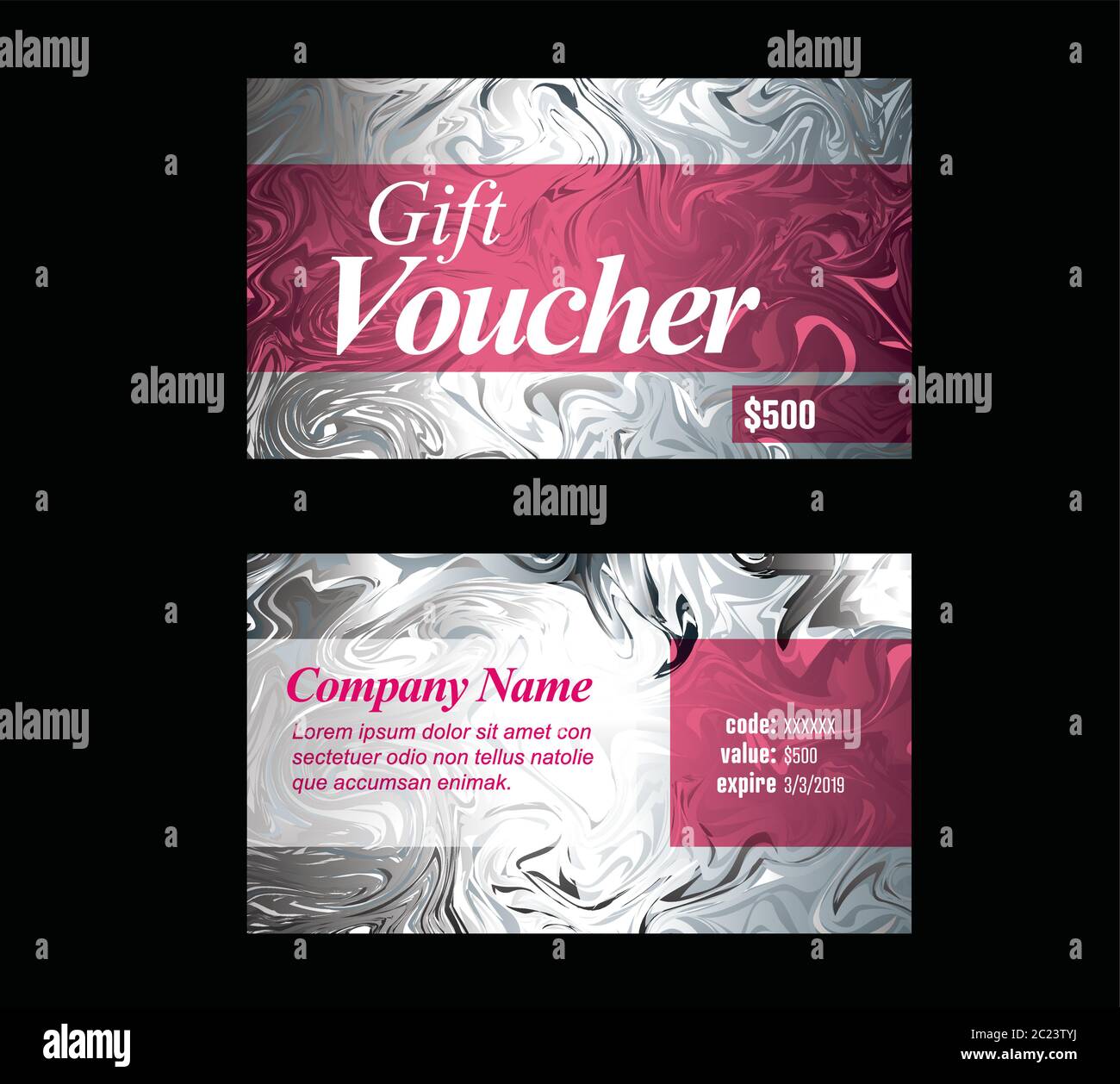 Premium blue silver gift voucher card print template with pink accent