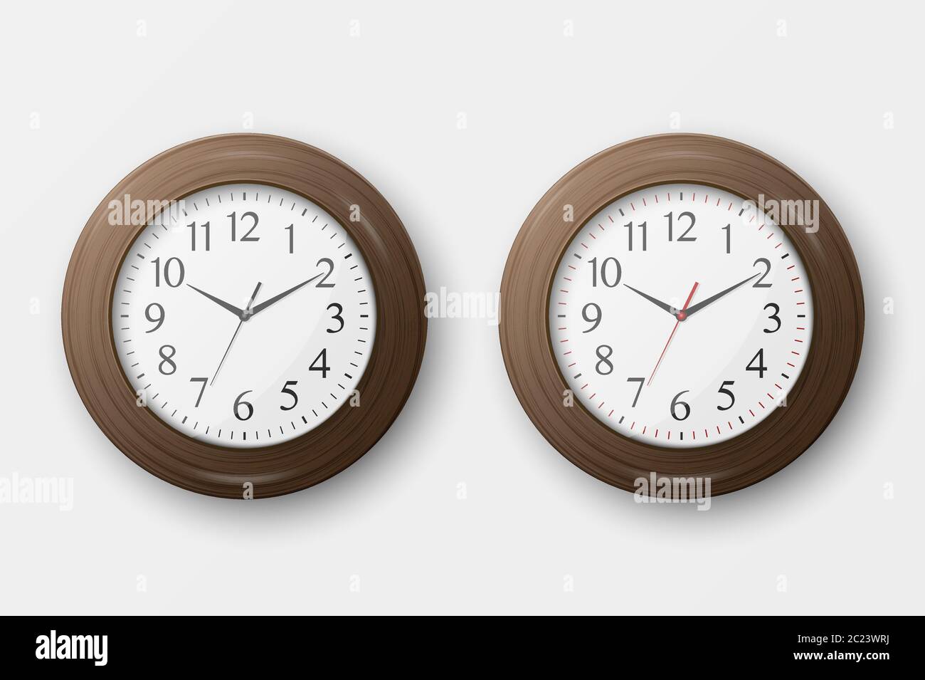 Vector 3d Realistic Simple Round Wooden Wall Office Clock with White ...
