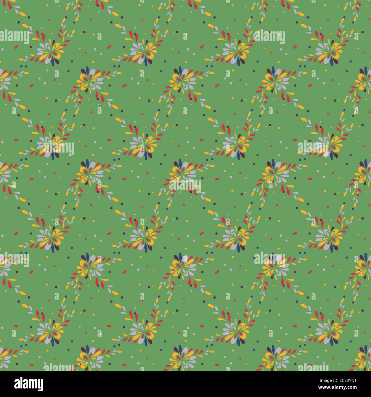 Floral Zig Zag Seamless Vector Pattern On Green Stock Vector Image Art Alamy