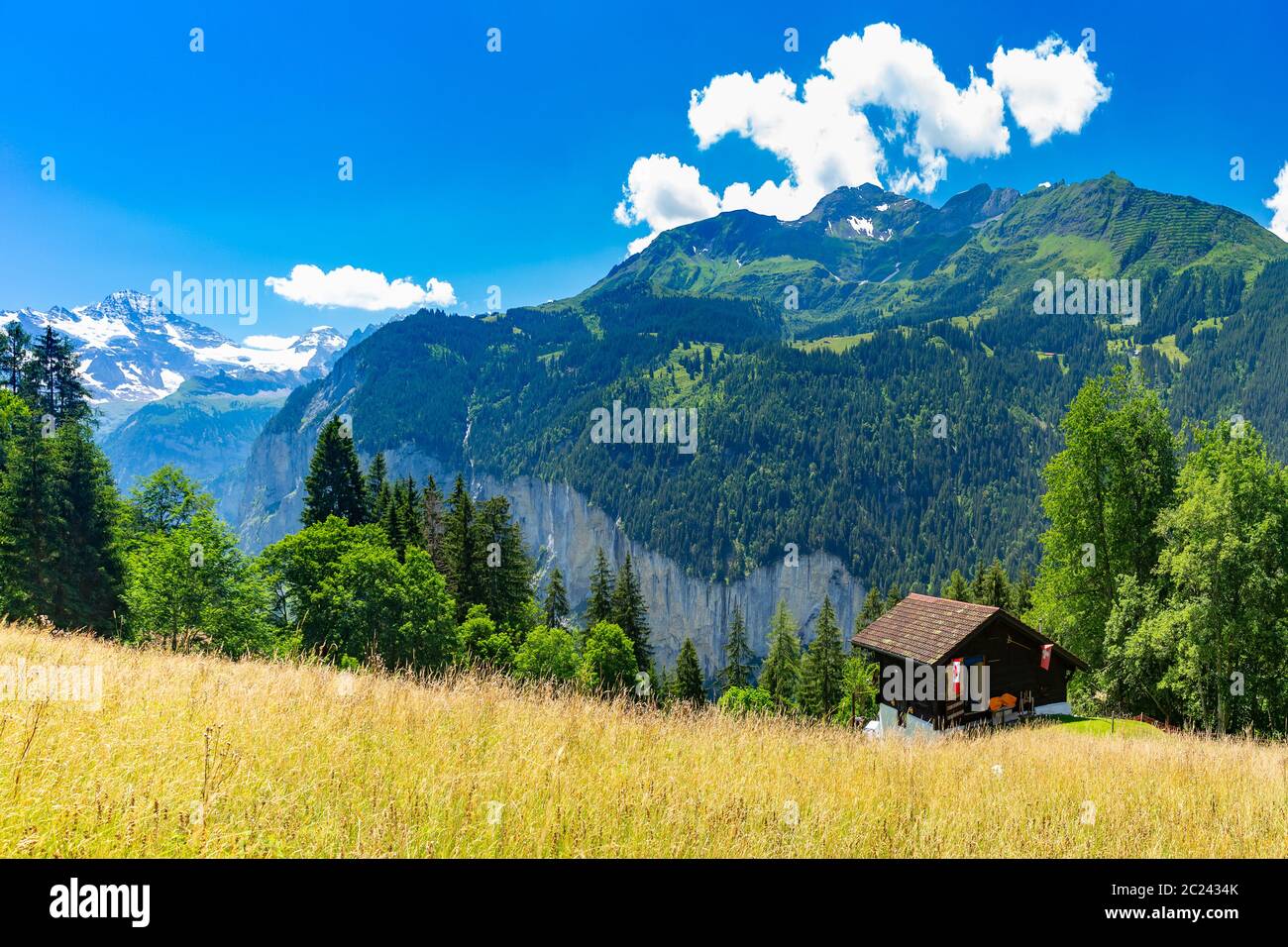 Lonely house in the Swiss Alps, Bernese Oberland, Switzerland Stock