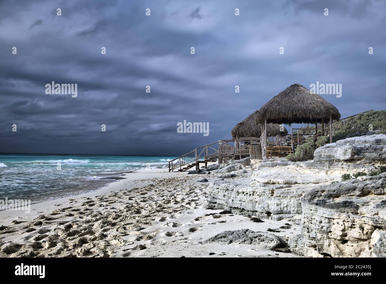 Wooden hut on the seashore. Cayo Largo island, Cuba Stock Photo
