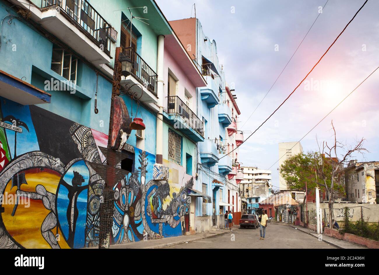 HAVANA, CUBA- JANUARY 27, 2013: Bright old houses on streets of Old Havana Stock Photo