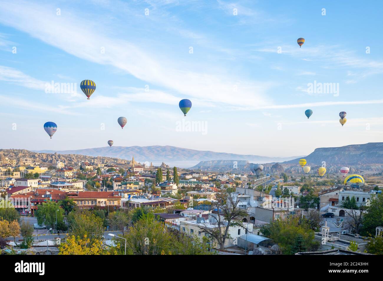 Cappadocia city skyline with hot air balloon are riding in the sky Stock Photo