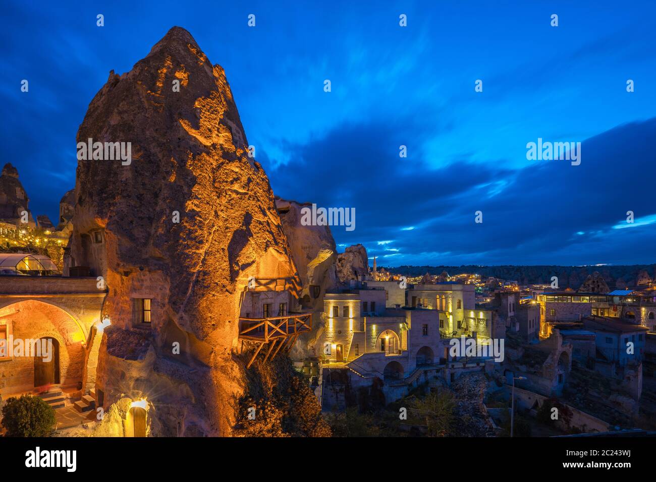 Kapadokya city skyline at night in Turkey Stock Photo