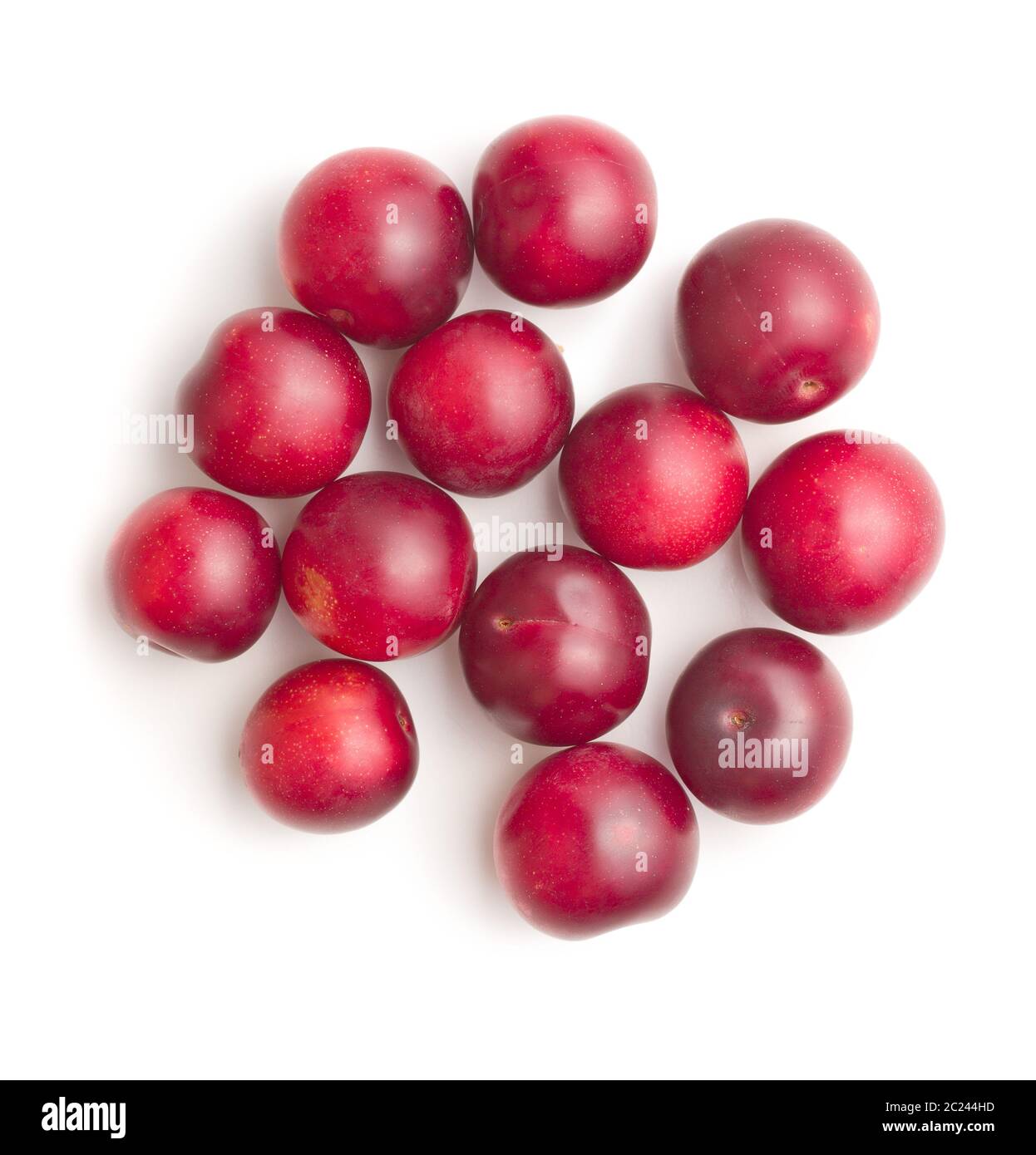 The red cherry plums fruit isolated on white background. Stock Photo