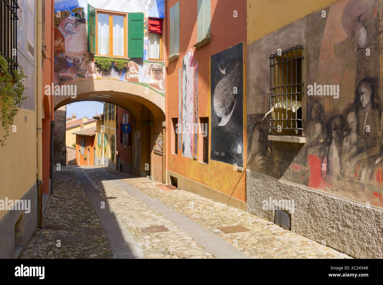Steady works painted on the wall of the houses in the medieval small