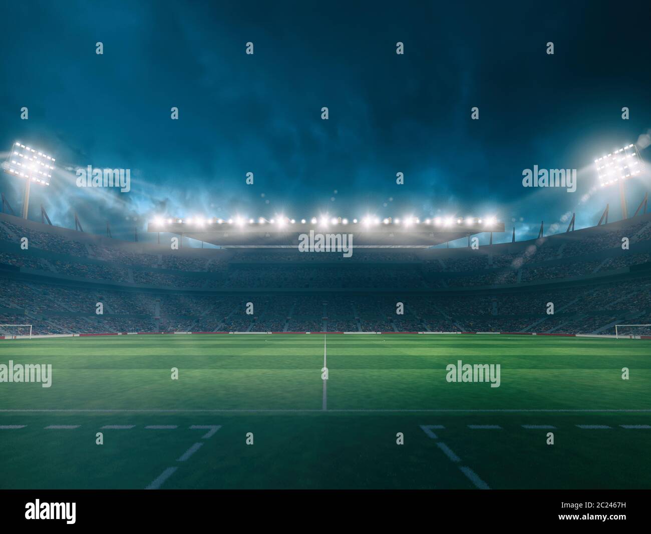 Football stadium with the stands full of fans waiting for the night ...