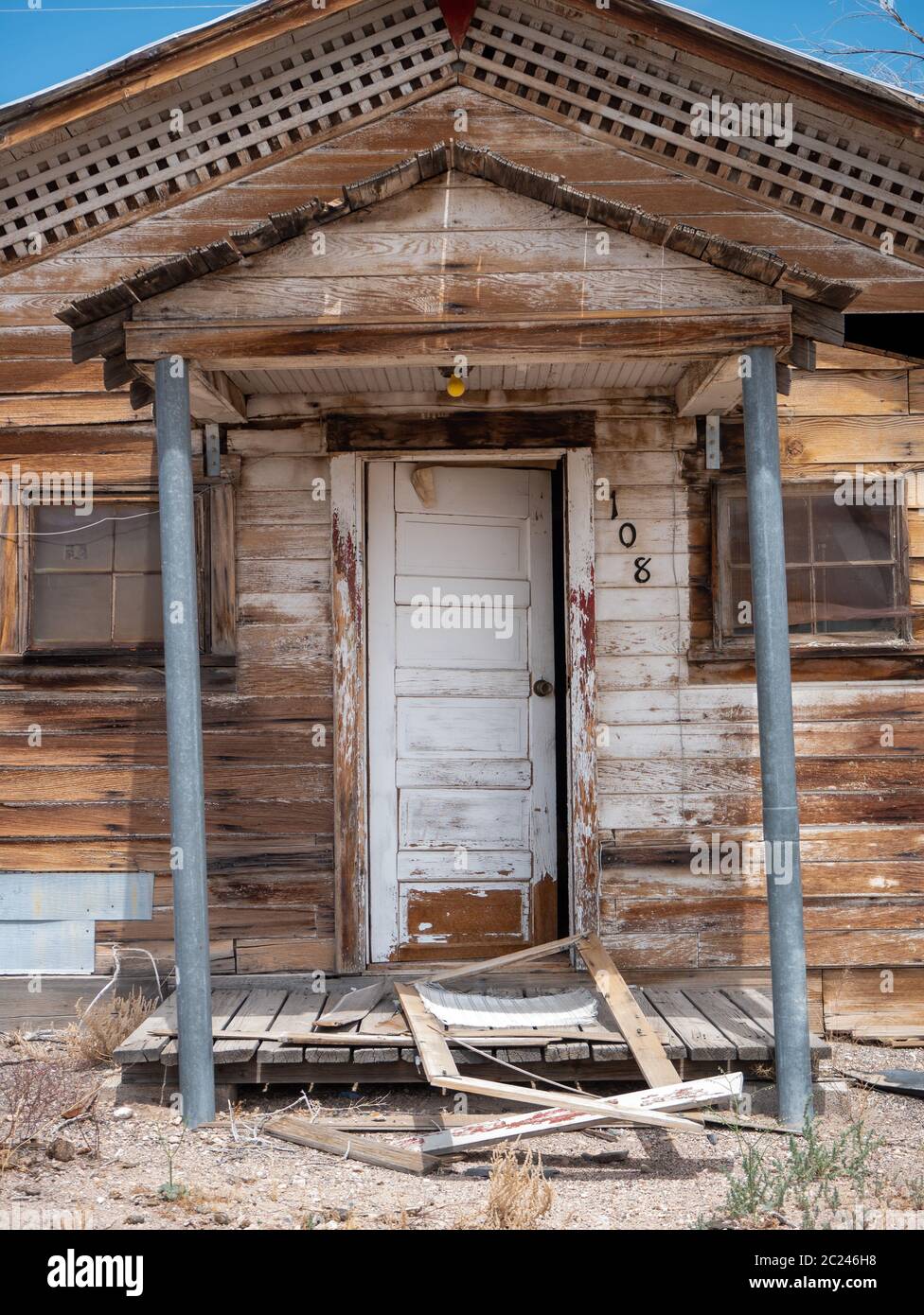 Beatty, Nevada, 13 June 2020 Historic wood sided house in disrepair