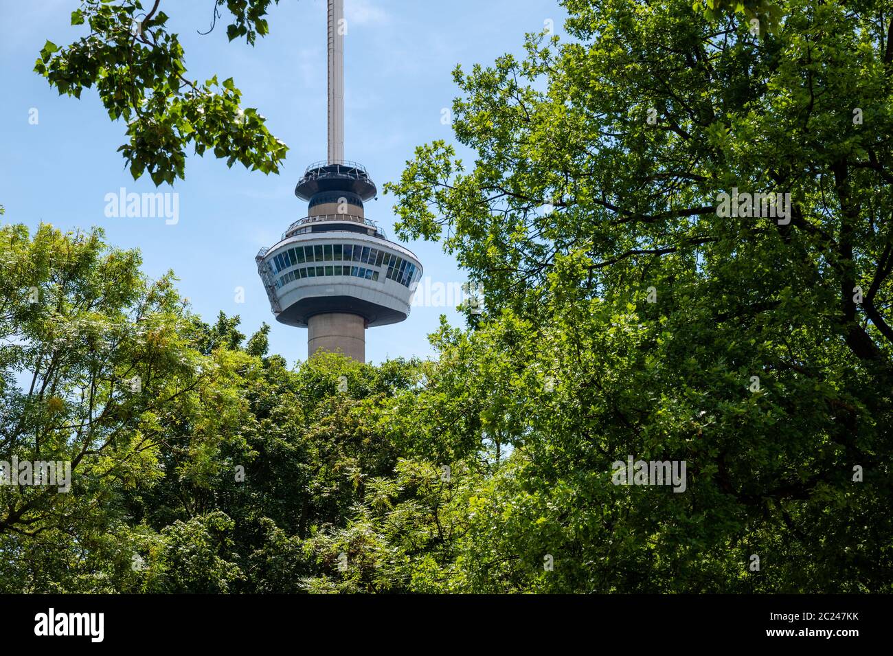 Euromast in Rotterdam, Netherlands is the tallest building in the city at 185m and stands close to the banks of the Nieuwe Maas Stock Photo