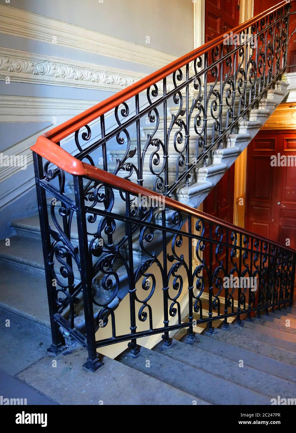 Fragment decoration on the main staircase of the building in Art Nouveau style on 7th Krasnoarmeiskaya Street Stock Photo