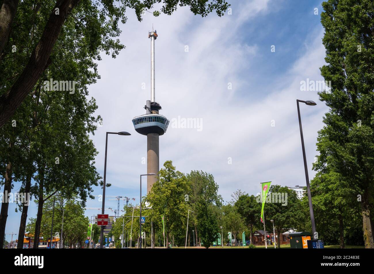 Euromast in Rotterdam, Netherlands is the tallest building in the city at 185m and stands close to the banks of the Nieuwe Maas Stock Photo