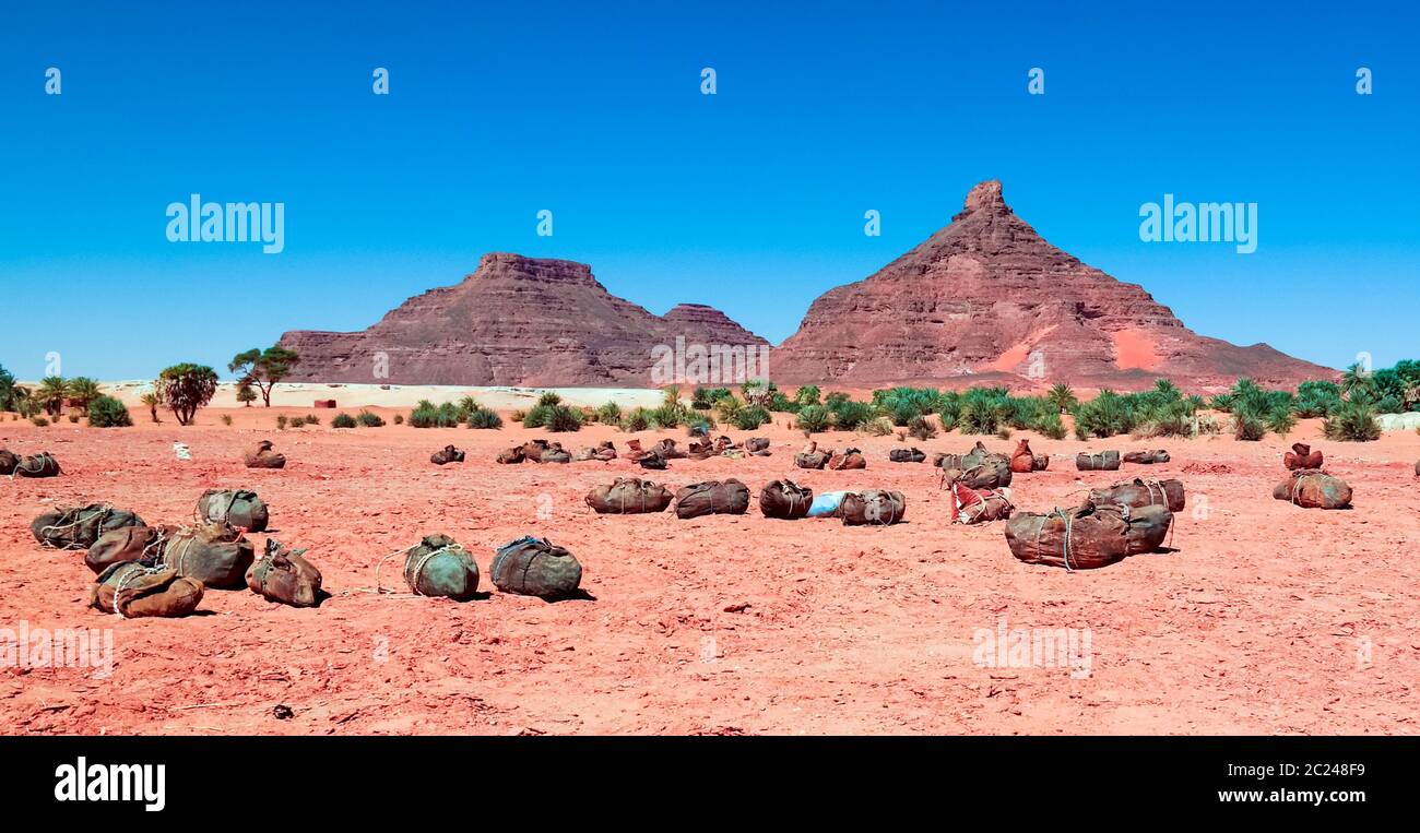 salt mining in the Saline Demi dry lake, Fada, Ennedi, Chad Stock Photo