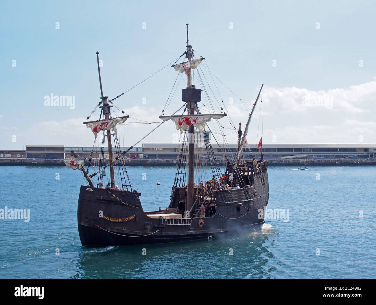 the replica santa maria sailing ship leaving funchal harbor for a cruise around madeira Stock Photo