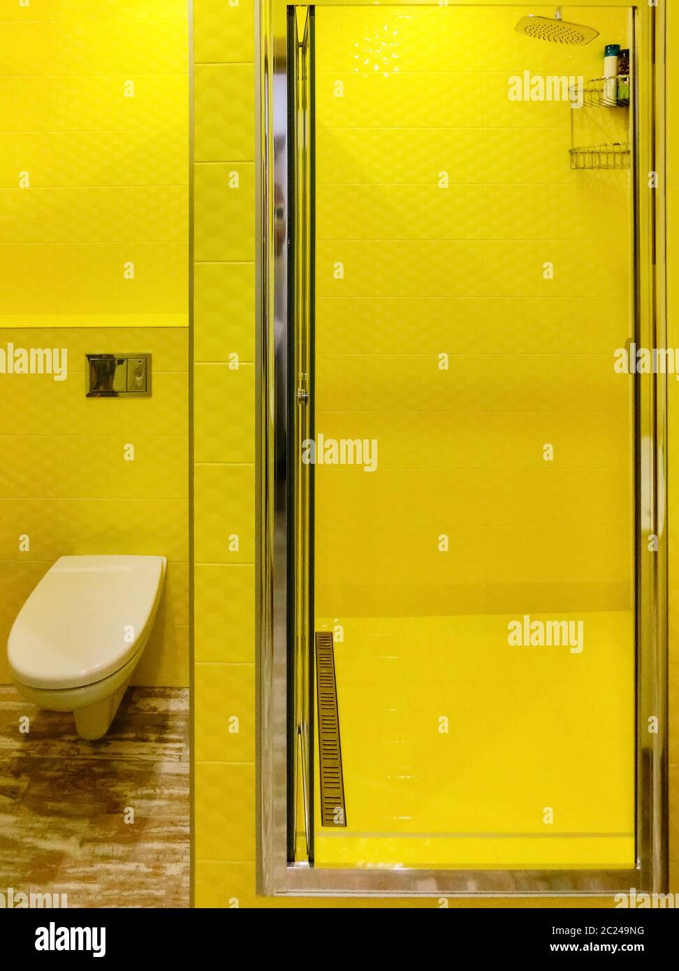 Shower area in abstract modern bathroom. Collage Stock Photo Alamy