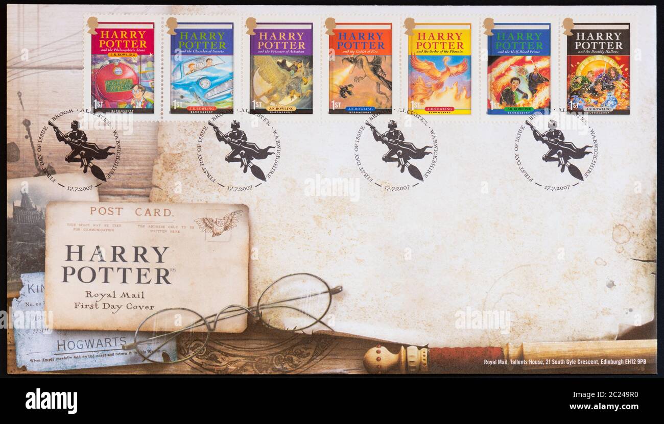 Harry Potter stamps - Royal Mail First Day Cover issued 17 July 2007 - gb (address removed) Stock Photo