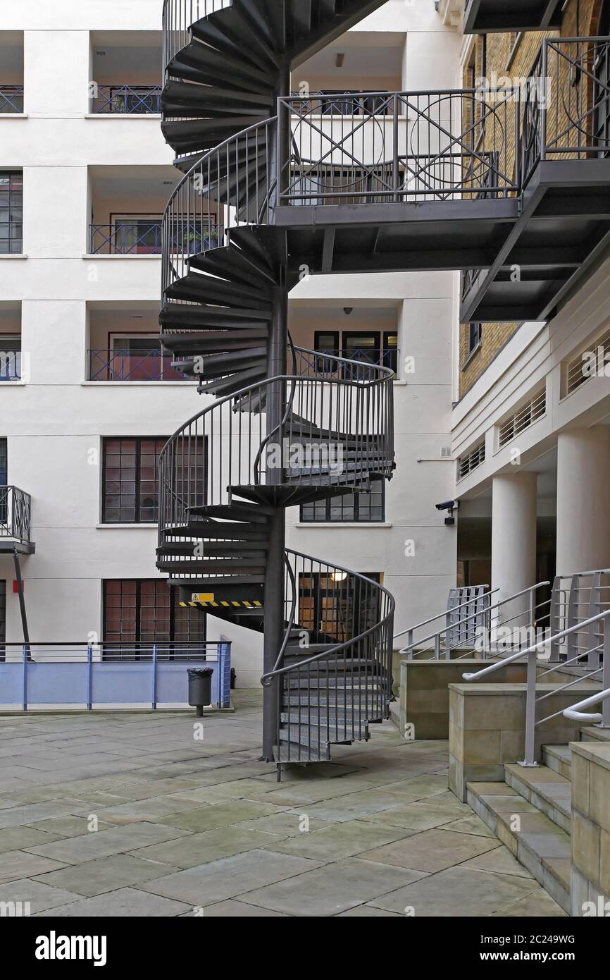 Outdoor Spiral Stairs Made From Steel Fire Escape Safety Stock Photo