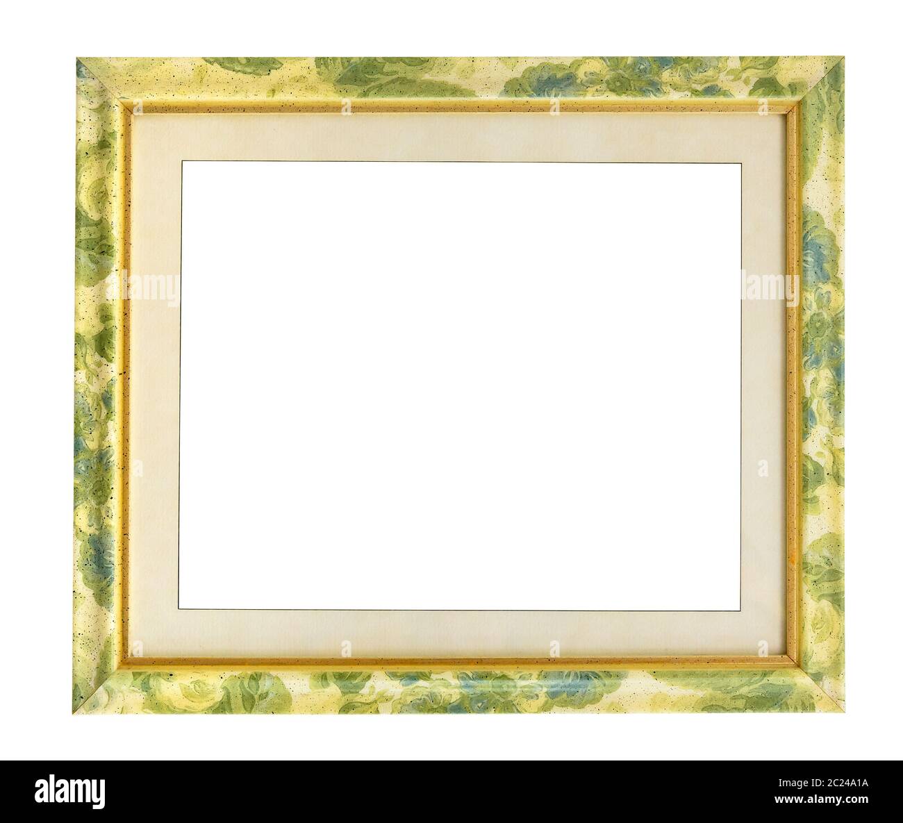 Picture frame with green floral pattern isolated on white background ...