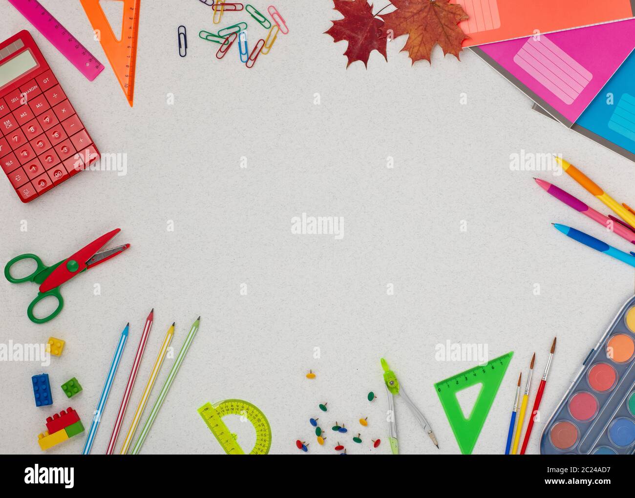 School Supplies Books Notebooks Grey Background Stock Photo by ©5seconds  205783436