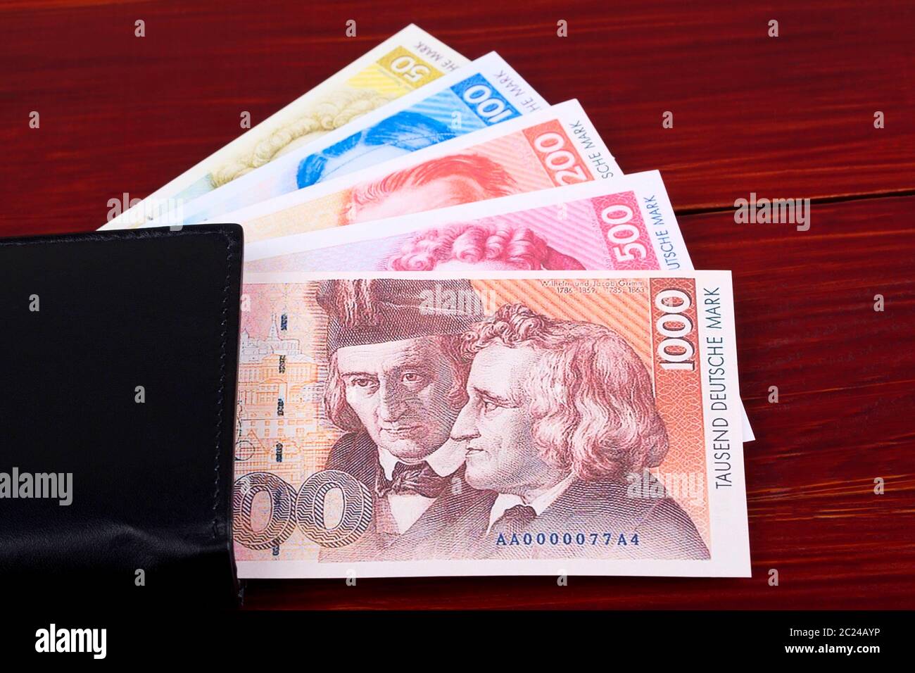 Old Deutsche Marks in the black wallet Stock Photo