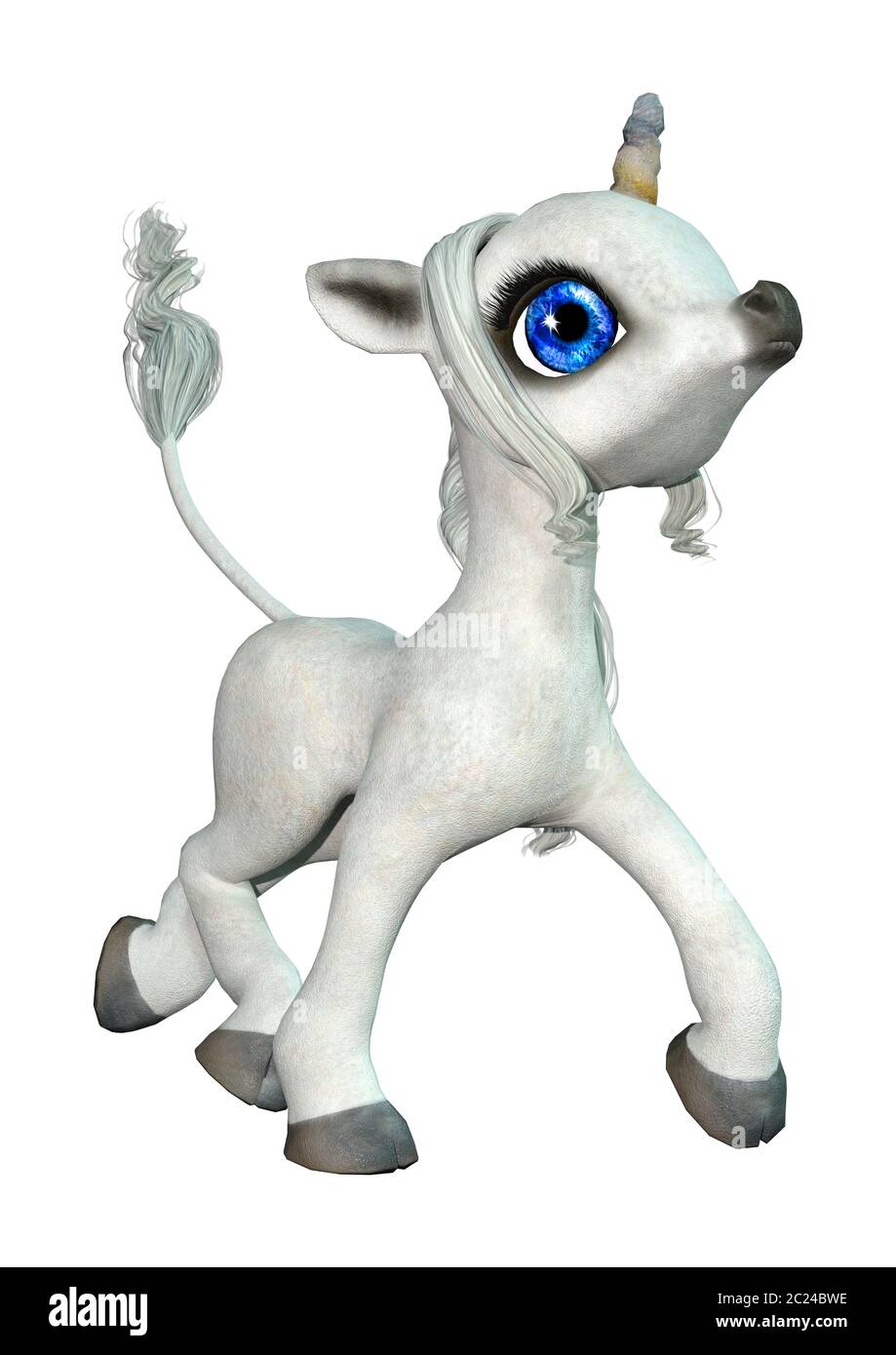 3D rendering of a little fantasy white unicorn isolated on white ...