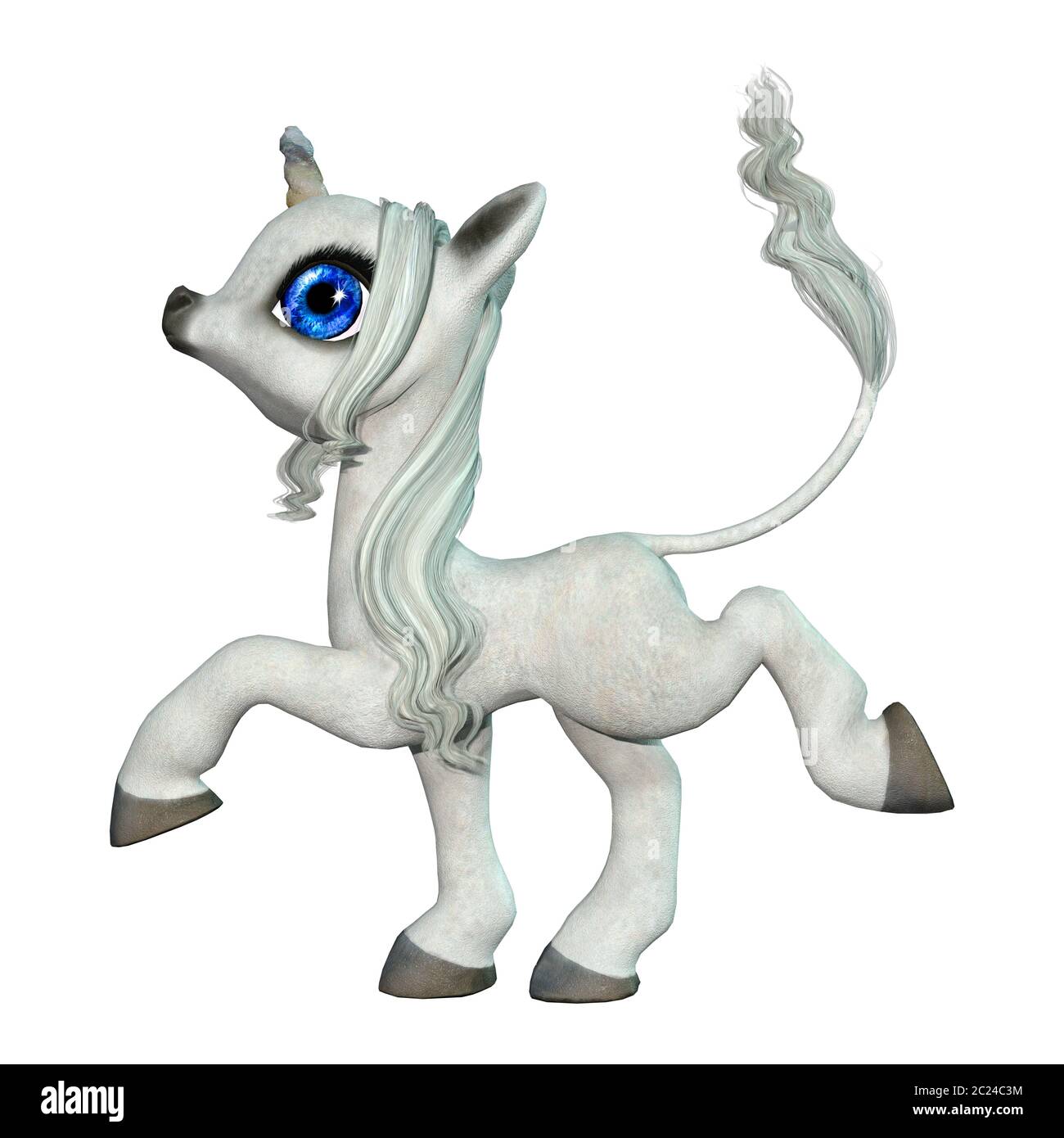 3D rendering of a little fantasy white unicorn isolated on white ...