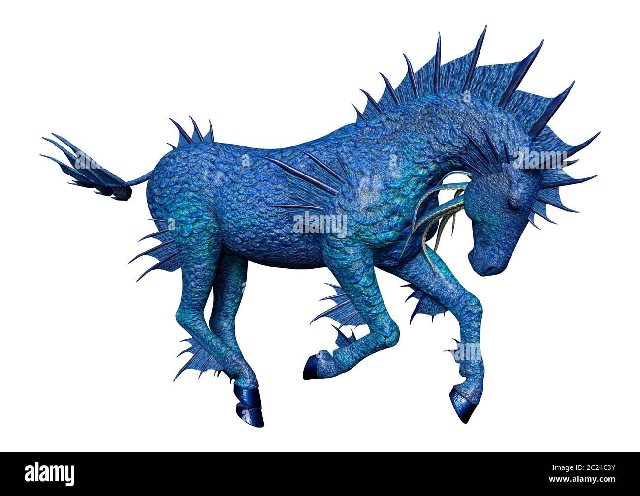 3D rendering of a blue fantasy water horse isolated on white background