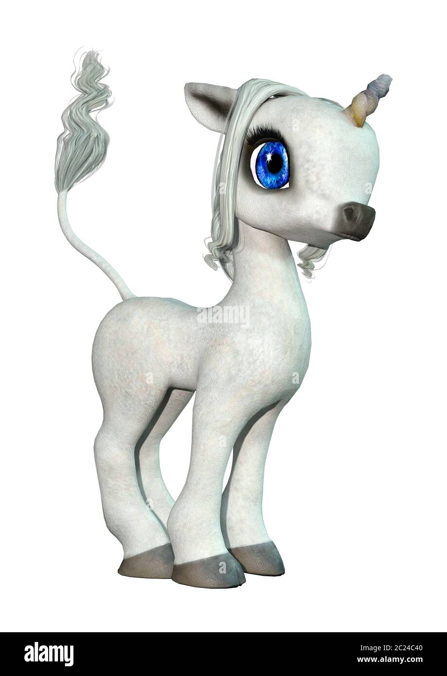 3D rendering of a little fantasy white unicorn isolated on white ...