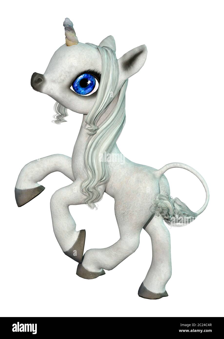 3D rendering of a little fantasy white unicorn isolated on white ...