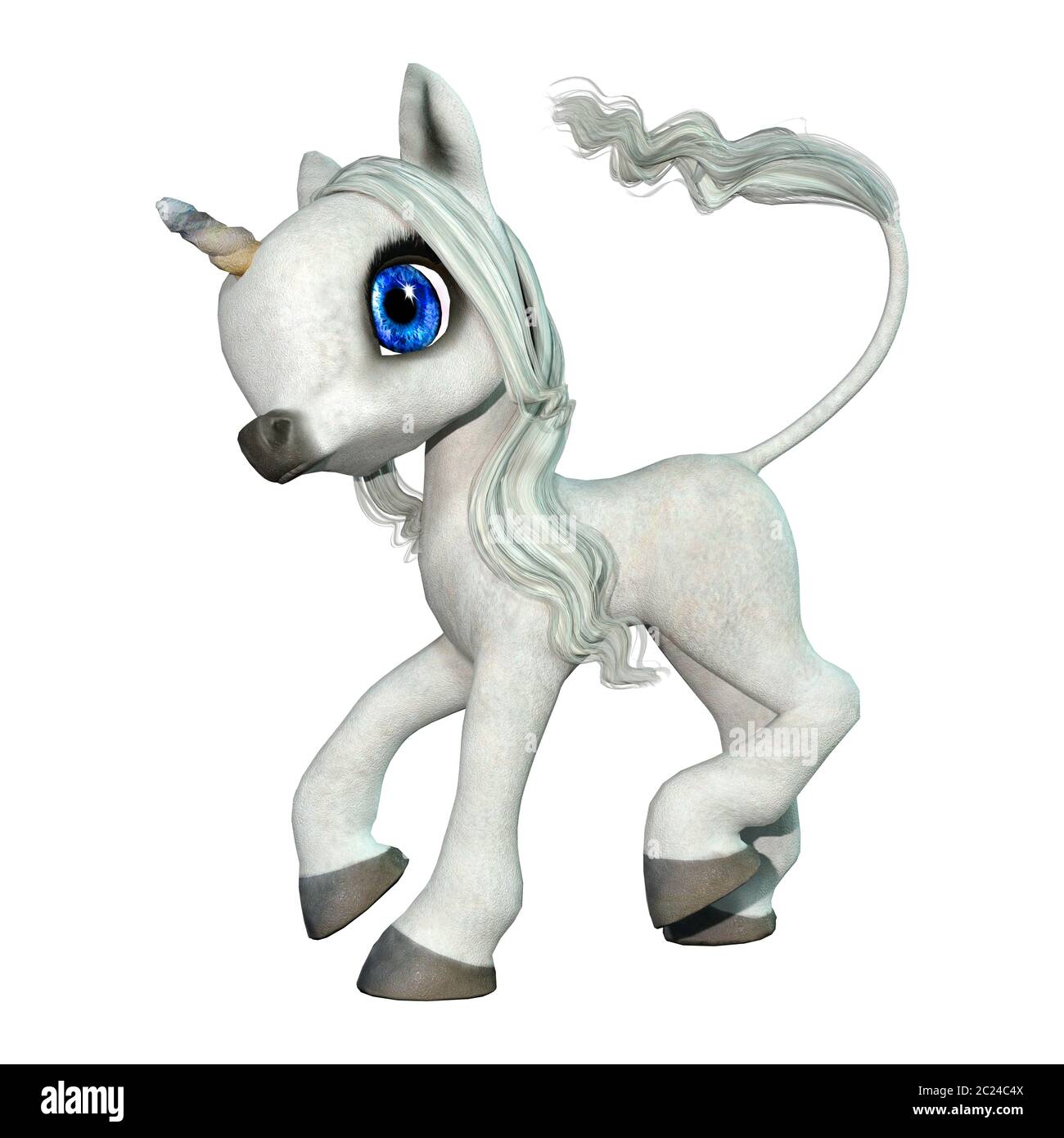 3D rendering of a little fantasy white unicorn isolated on white ...