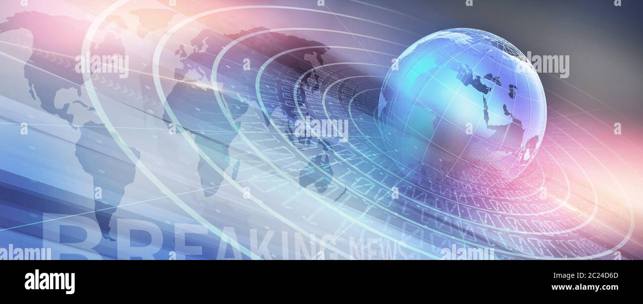 Graphical Digital World Breaking News Background World Map Inside Big Flat Tv Screen Stock Photo Alamy