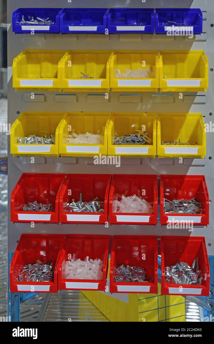 Colour Plastic Sorting Trays With Bolts and Nuts Parts Stock Photo Alamy