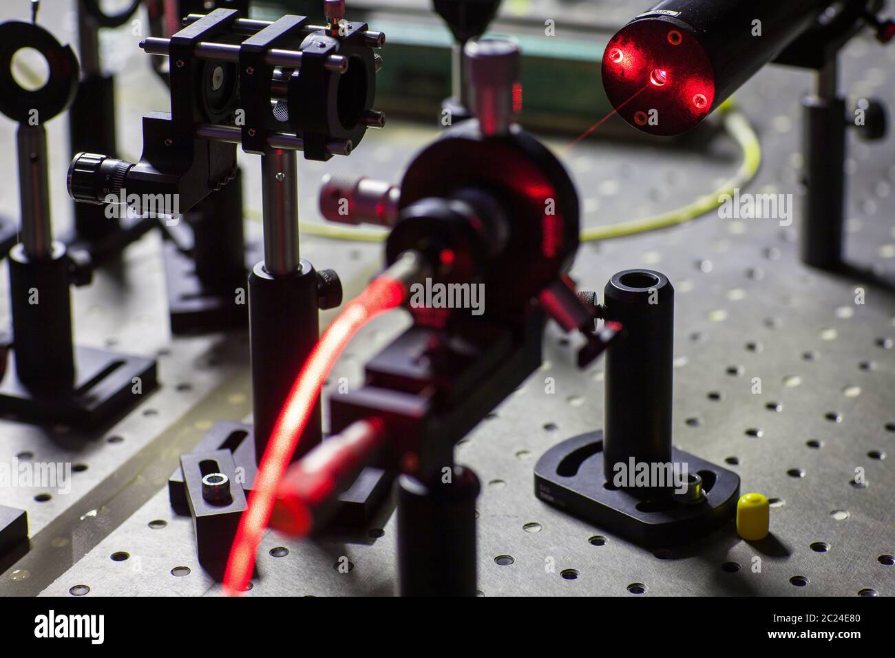 Quantum optics lab installations with laser, irises, appertures laser