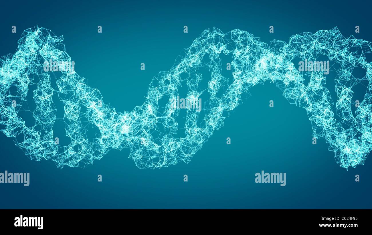 DNA. Abstract 3d polygonal wireframe DNA molecule helix spiral. Medical ...