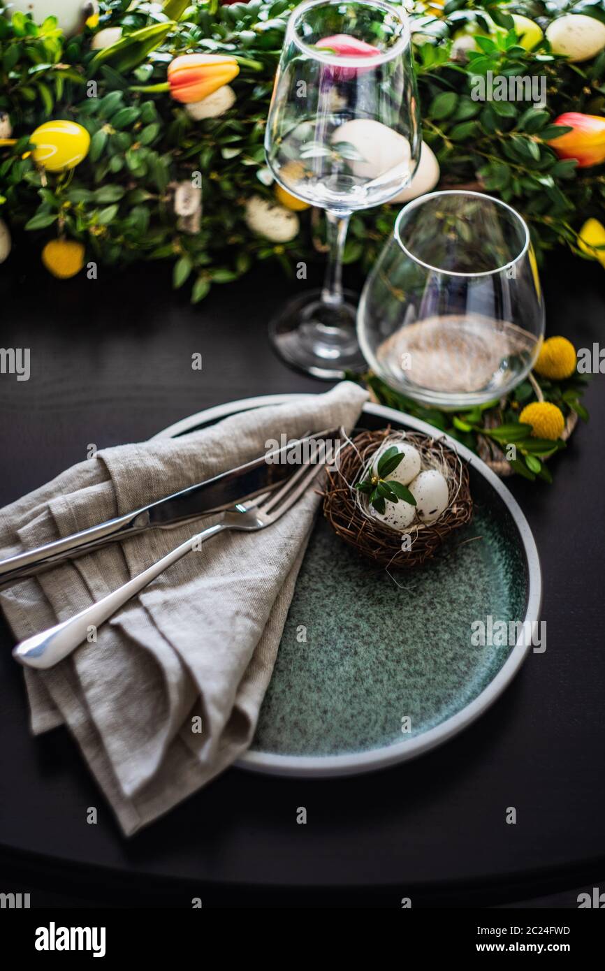 Easter table setting Stock Photo