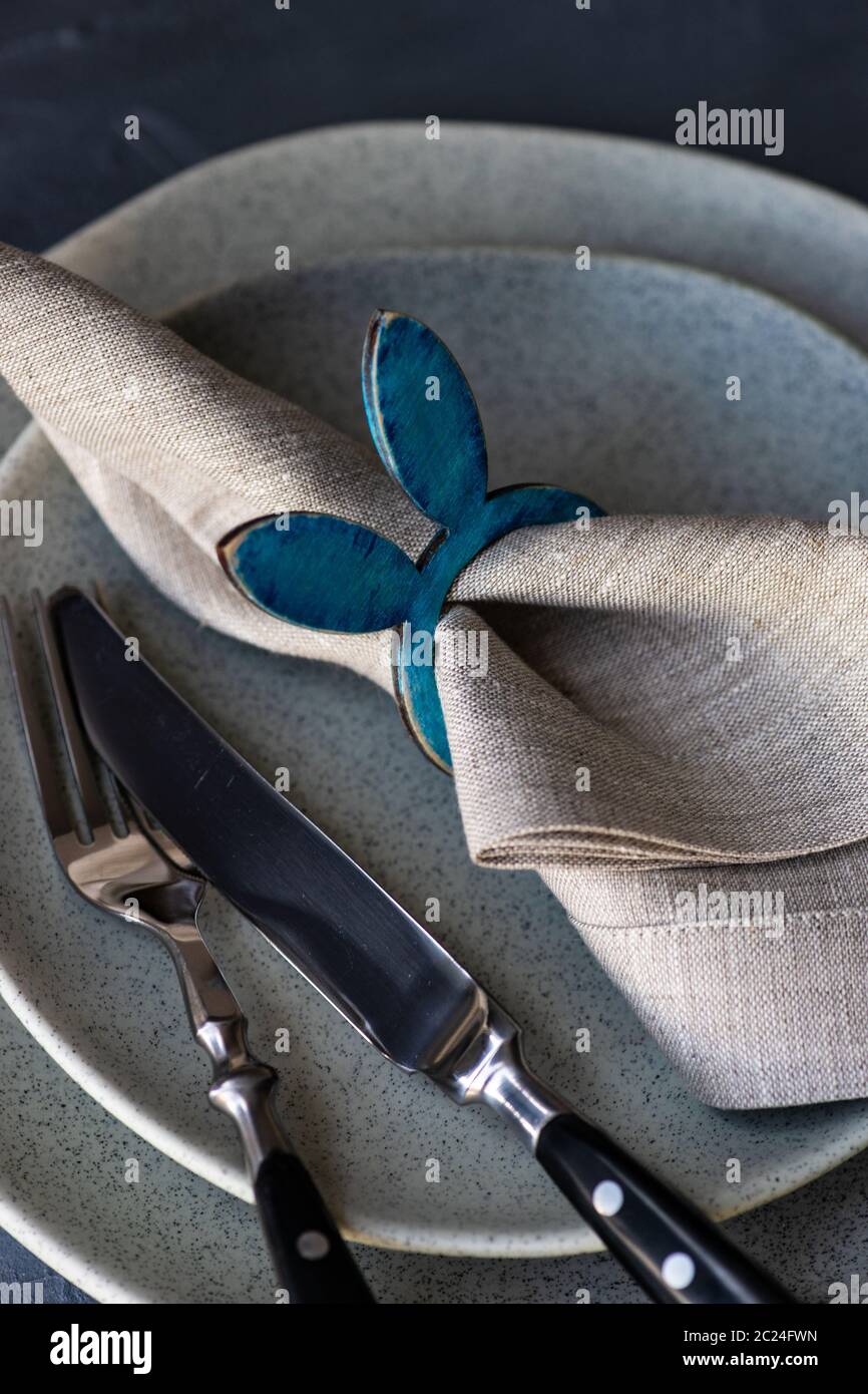 Table setting for Easter dinner Stock Photo
