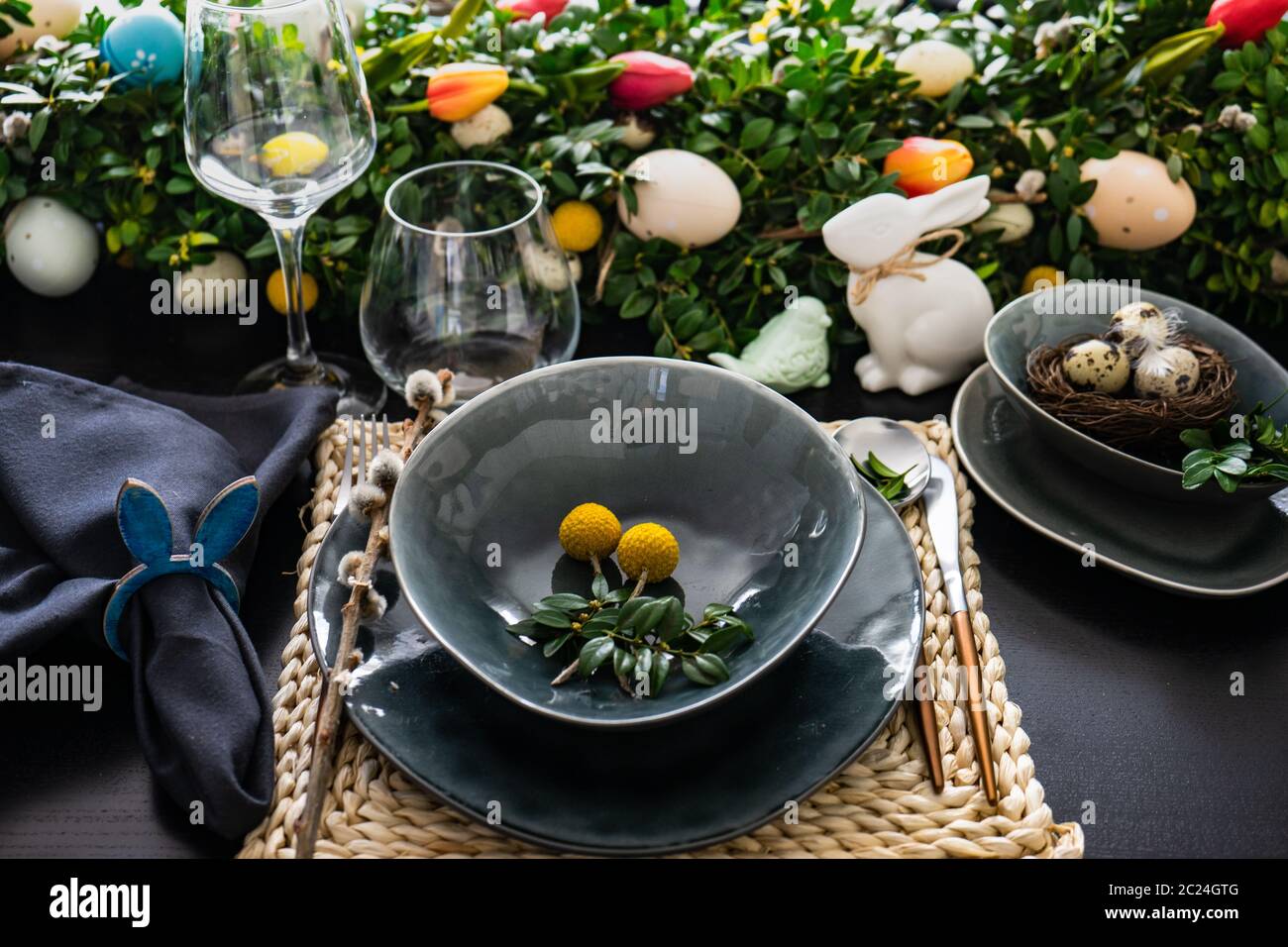 Easter table setting Stock Photo