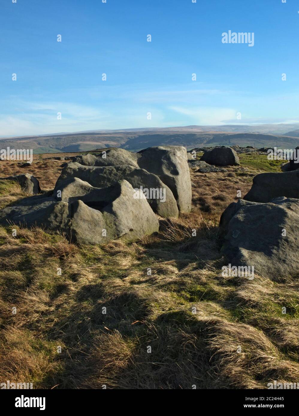 exposed rocks and boulders on bridestones moor in west yorkshire in ...