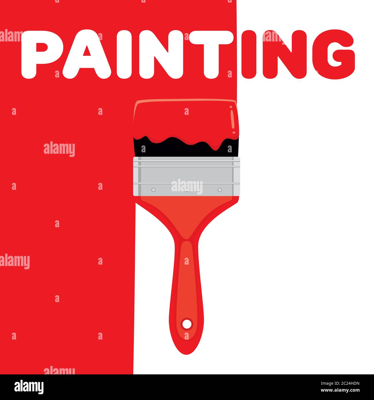 Vector illustration. Word 'painting' and paintbrush covering white